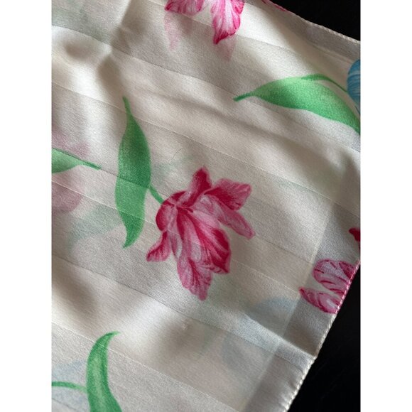 Vintage Floral Print Polyester Scarf Made In Italy Spring Flower Tulip - Picture 2 of 4